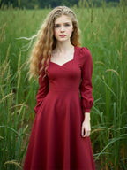 Women'S Dress Autumn Woman Long Sleeve Square Collar Elegant