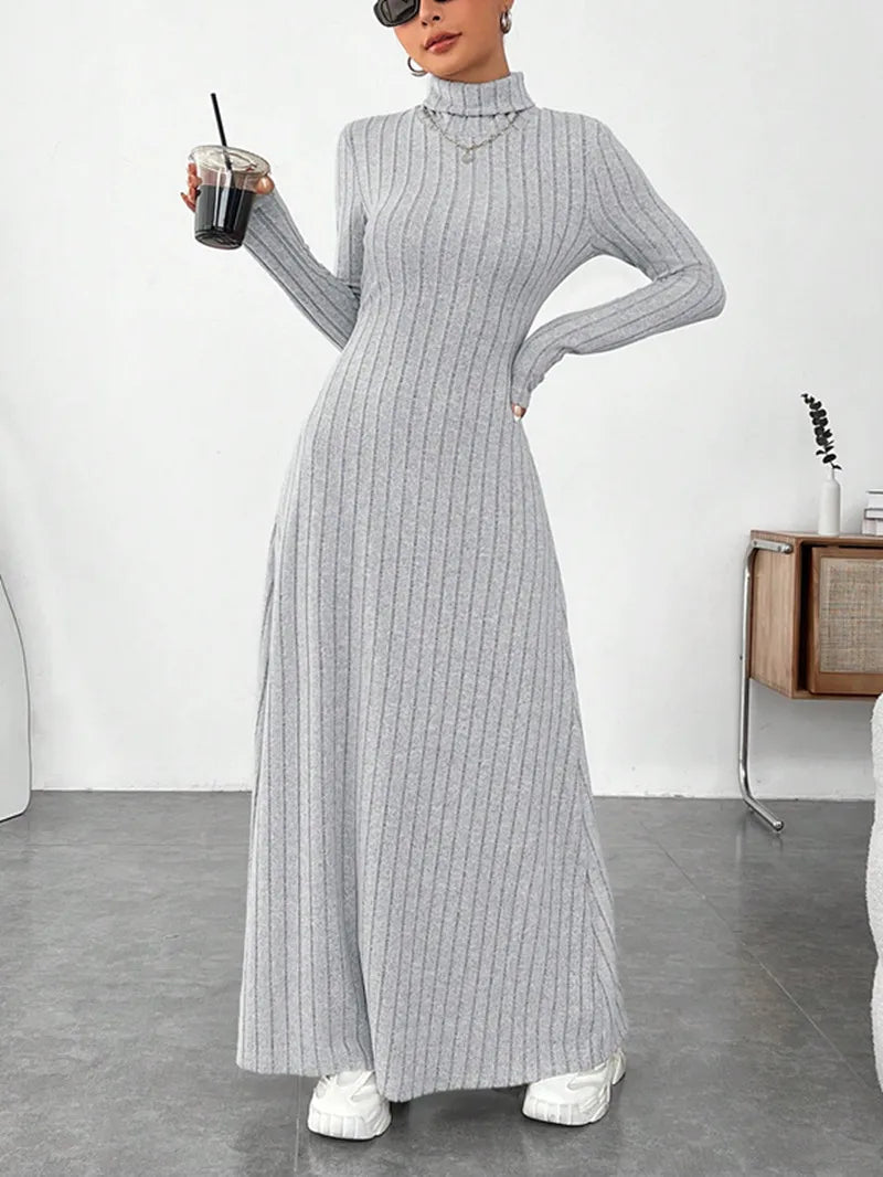 Women's Clothing 2025 Autumn/Winter Elegant Slim-Fit Turtleneck Solid Color Sweater Dress