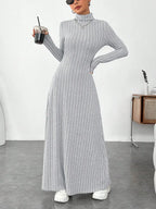 Robe longue femme côtelée – Col roulé et manches longues