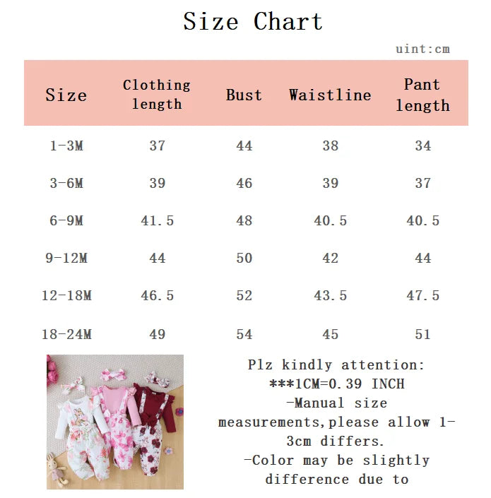 3Pcs Baby Girl Set Flying Sleeve Pit Strip jumpsuit+Printed Strap Pants+Headband Set 0-24 Months Baby Girl Spring Autumn Set