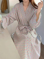 Women's Robe Bathrobe Bathing Love Plaid Loose Long Sleeve Long