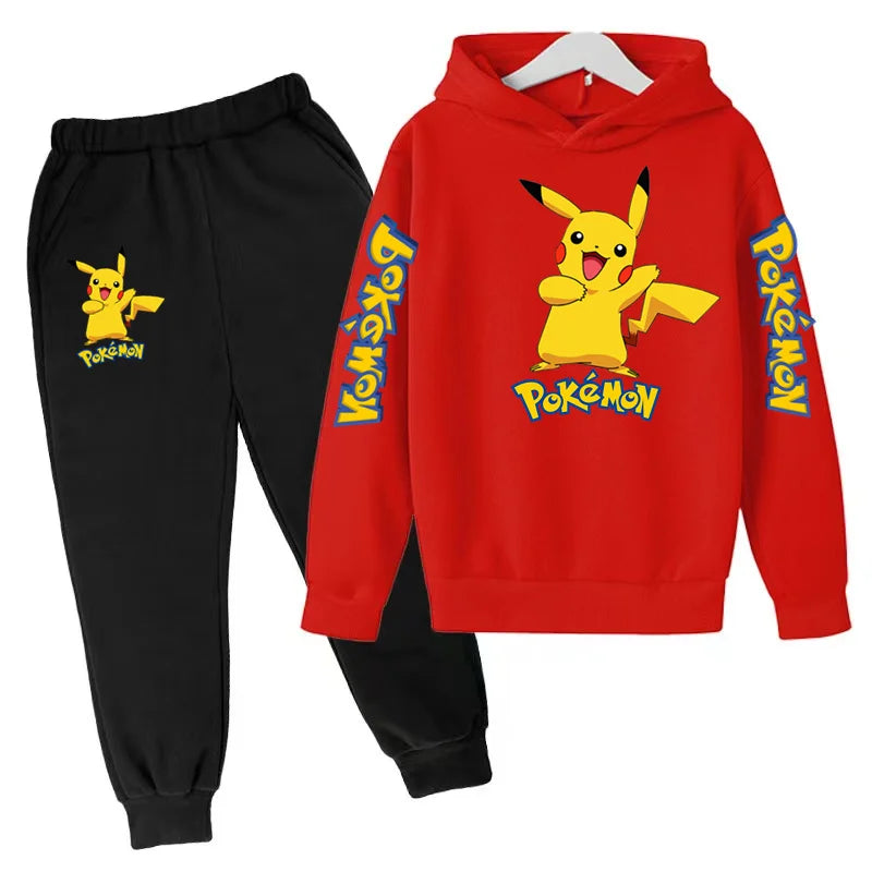 New Children's Sports Outfit Set-Hooded Jacket+long Pants with Cartoon Patterns Casual Loose Fit Suitable Boys Girls Aged3to13