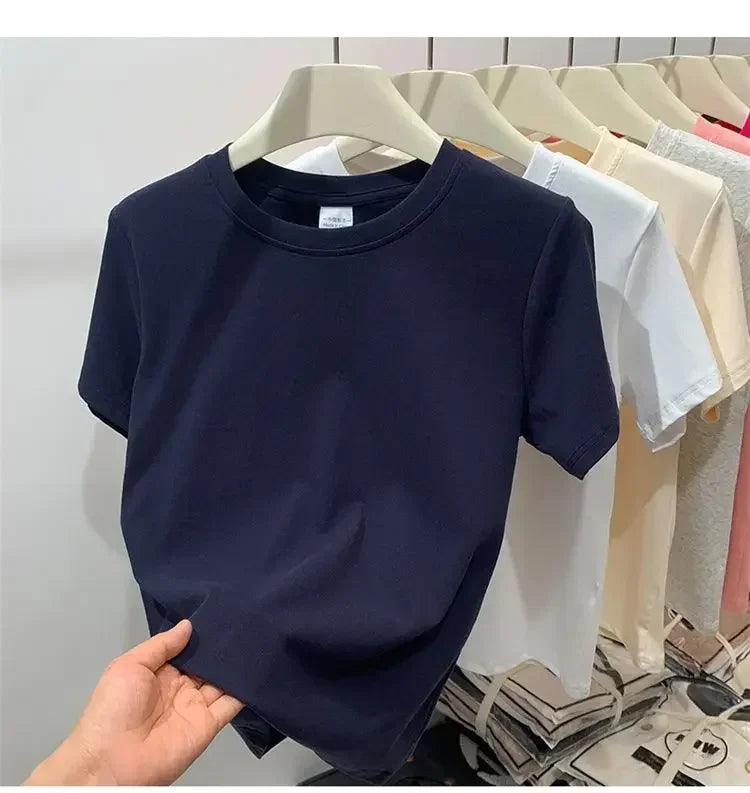 Summer Plus Size T Shirts for Women High Quality Solid Casual Female Korean Streetwear Tees Unisex Basic Solid Young Cool Tops