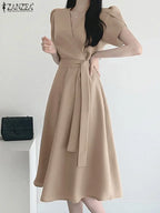 Women Fashion OL Work Sundress ZANZEA Elegant Summer Short Sleeve