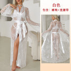 Women's Sheer Lace Robe Sexy See Through Nightgown with Jacquard Lace