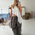 Women's Fashion Hot Sale Lace Babes Suspender Vest Sexy Hollow Backless Irregular Top Women