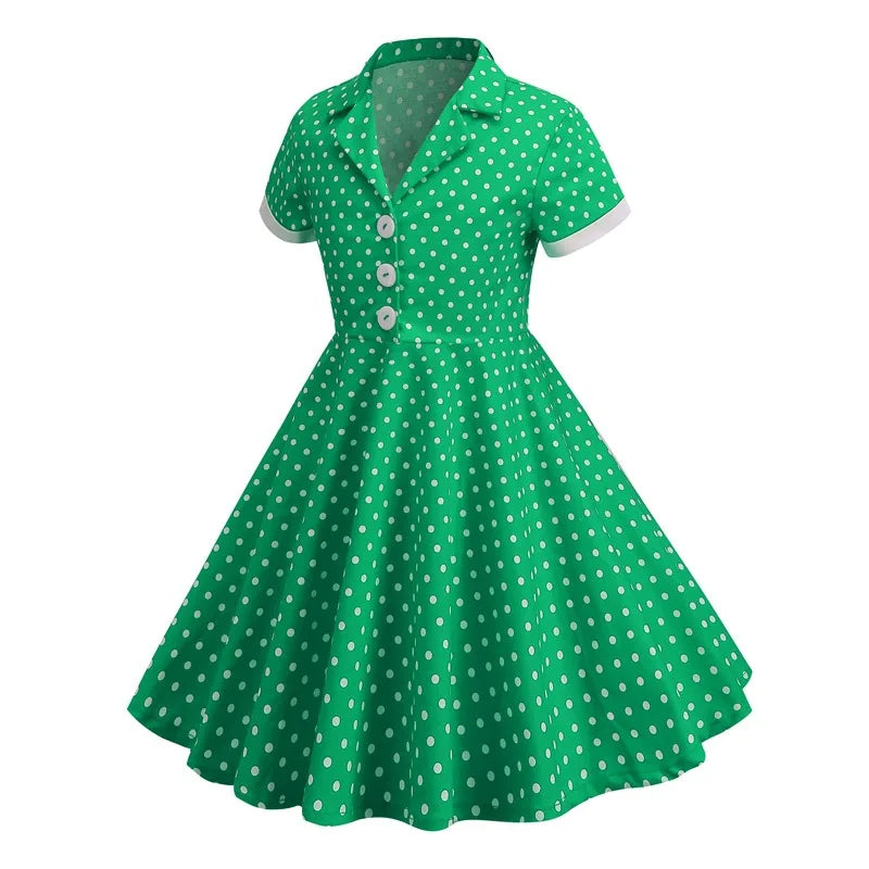 Vintage Dot Dress for Kids Girl Cosplay Party Princess Summer Prom Dress School Performance Clothing Full Pringting Children Dre