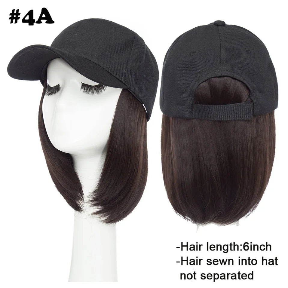 Baseball Cap with Hair Extensions for Women Synthetic 6'' Adjustable Short Straight Hairpiece Replacement Wigs in Hat for Girls