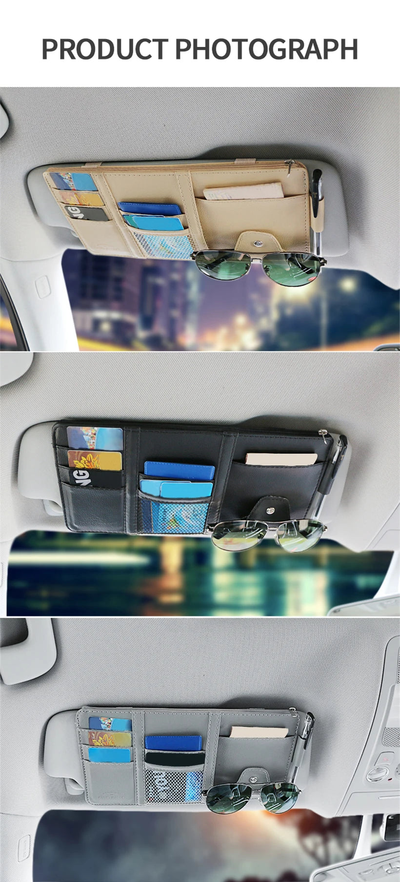 Car Sun Visor Organizer Storage Travel Document Holder With Multi-Pocket PU Leather Cards Receipts Pouch With Zip