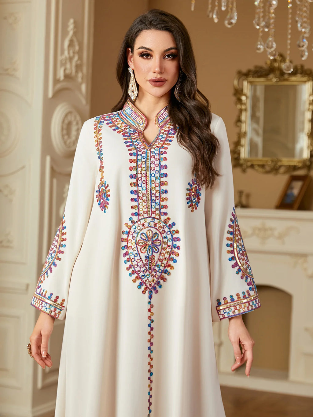 2025 Ramadan Muslim Women Embroidery Long Dress Islam Gulf Jalabiya Morocco Kaftan Turkey Robe Dubai Abaya Eid Djellaba Vestidos