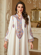 2025 Ramadan Muslim Women Embroidery Long Dress Islam Gulf Jalabiya