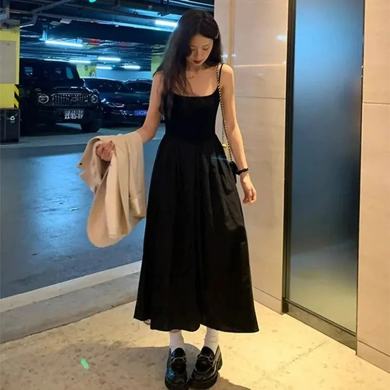 Robe longue femme à bretelles – Streetwear fluide taille haute