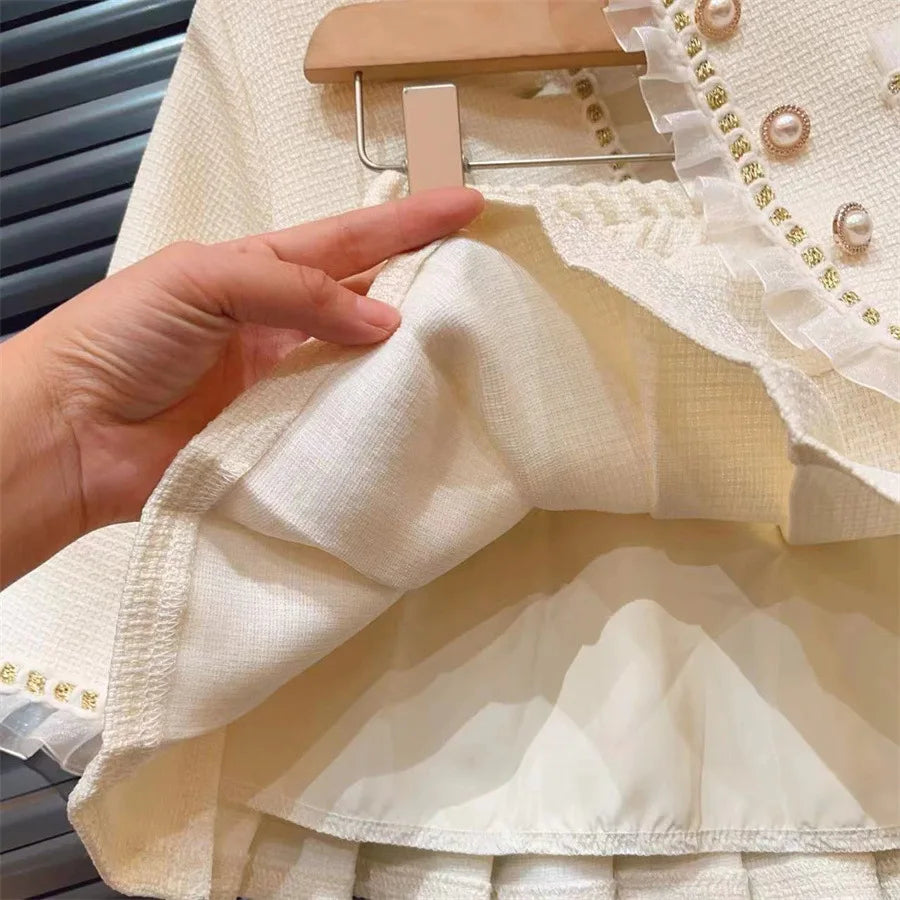Children's Clothing Sets Lace Coat + Pleated Skirt 2pcs Sets Toddler Girl Clothes Winter Kids Clothes Baby Girl Outfit Set