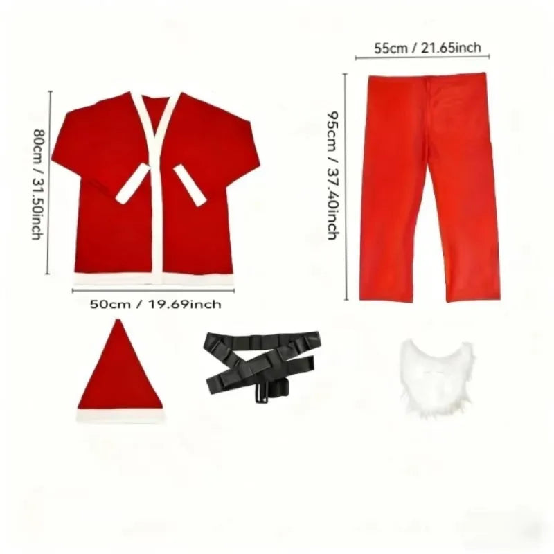 Adult Santa Costume Set, Velvet Suit with Hat Belt Beard for Christmas Party