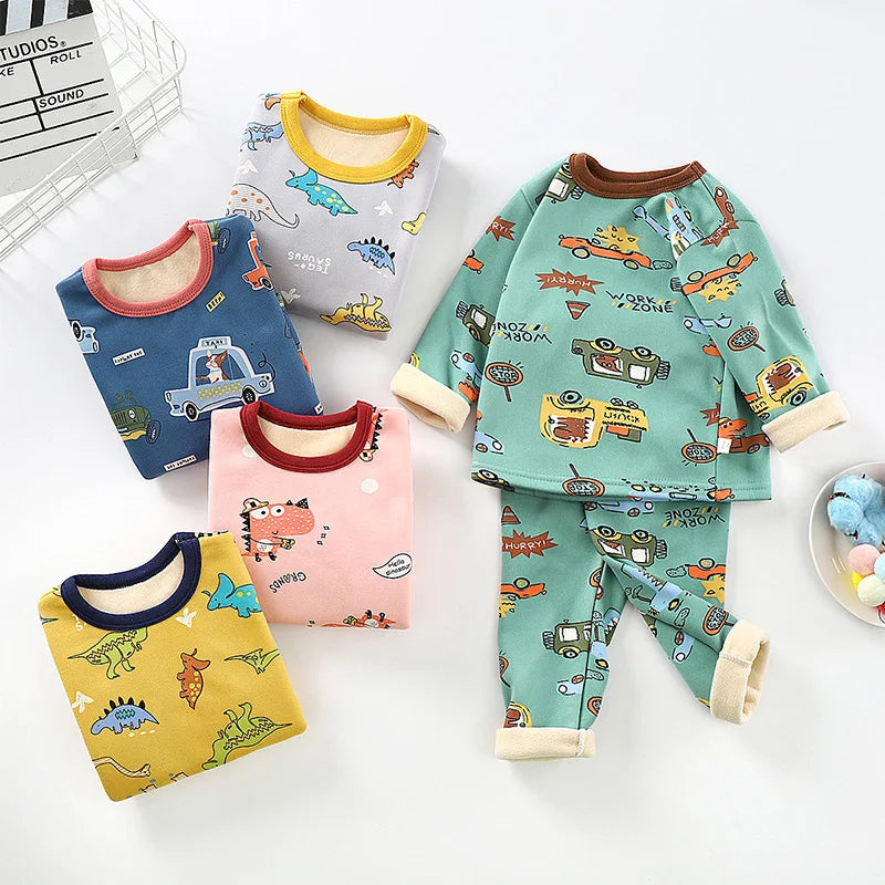 Children's Velvet Underwear Set Autumn and Winter New Long Sleeve Autumn Clothes Autumn Pants Thickened Warm Small and Medium si