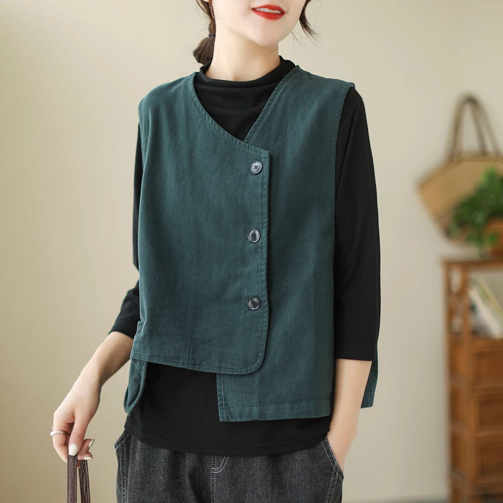 Veste Femme Style Japonais Vintage – Col V Bouton