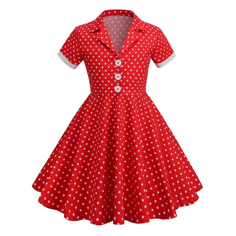Vintage Dot Dress for Kids Girl Cosplay Party Princess Summer Prom Dress School Performance Clothing Full Pringting Children Dre