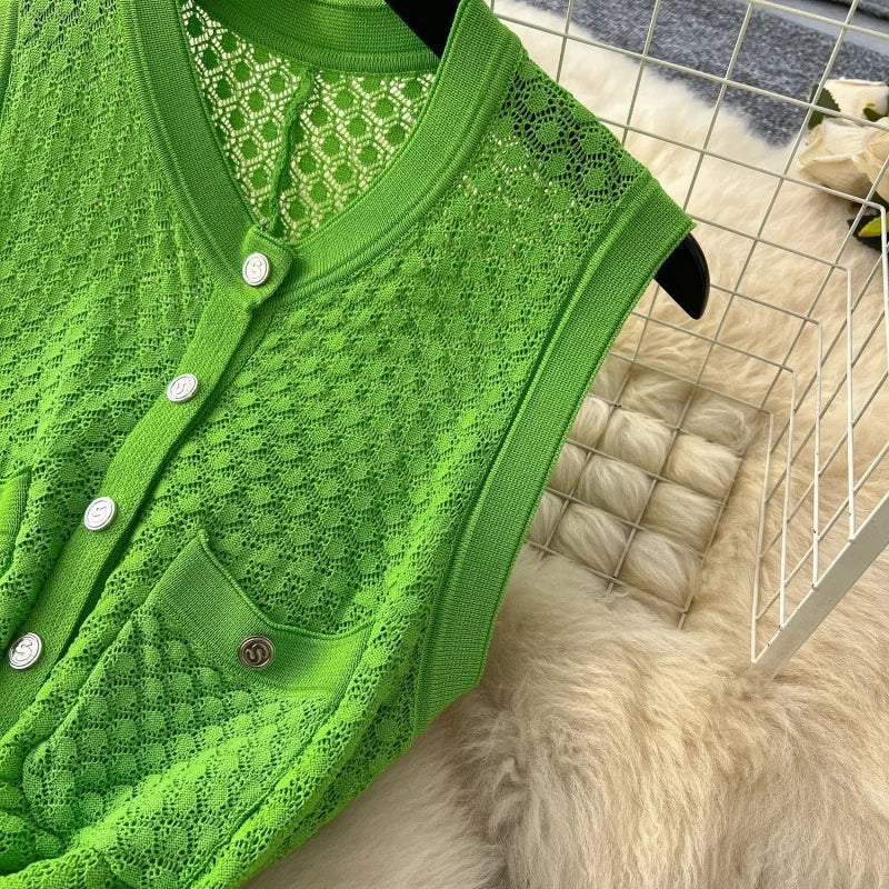 Fashion Knitted Dress Summer Clothes Women Sleeveless Single Breasted Bodycon Long Dresses Vacation Holiday Knitting Dress Robes
