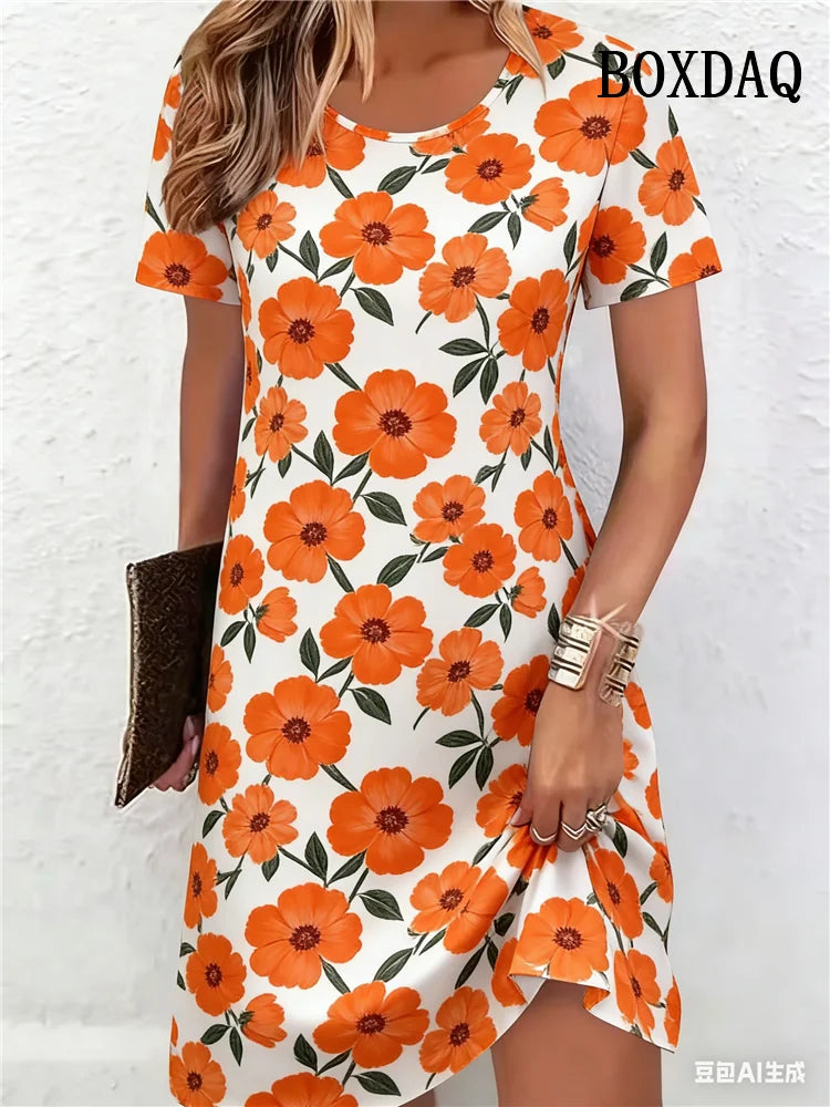 Plus Size Women's Dresses Summer Fashion Tie Dye Striped Flowers 3D Printed Short Sleeve Dress Casual Loose Woman's Clothing 6XL