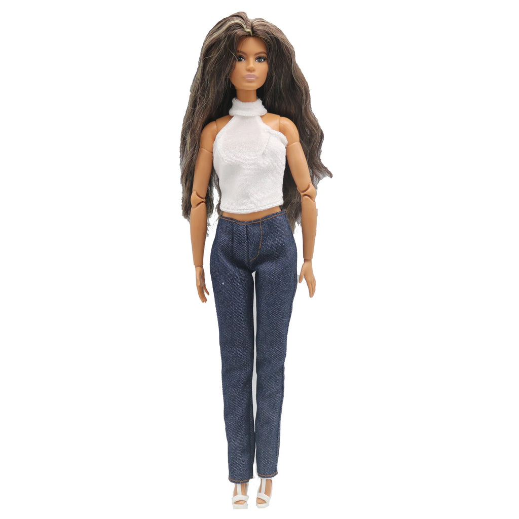 New 30cm 1/6 Doll jeans shorts velvet velvet halterneck vest set Daily Wear Clothes for Barbies doll Accessories