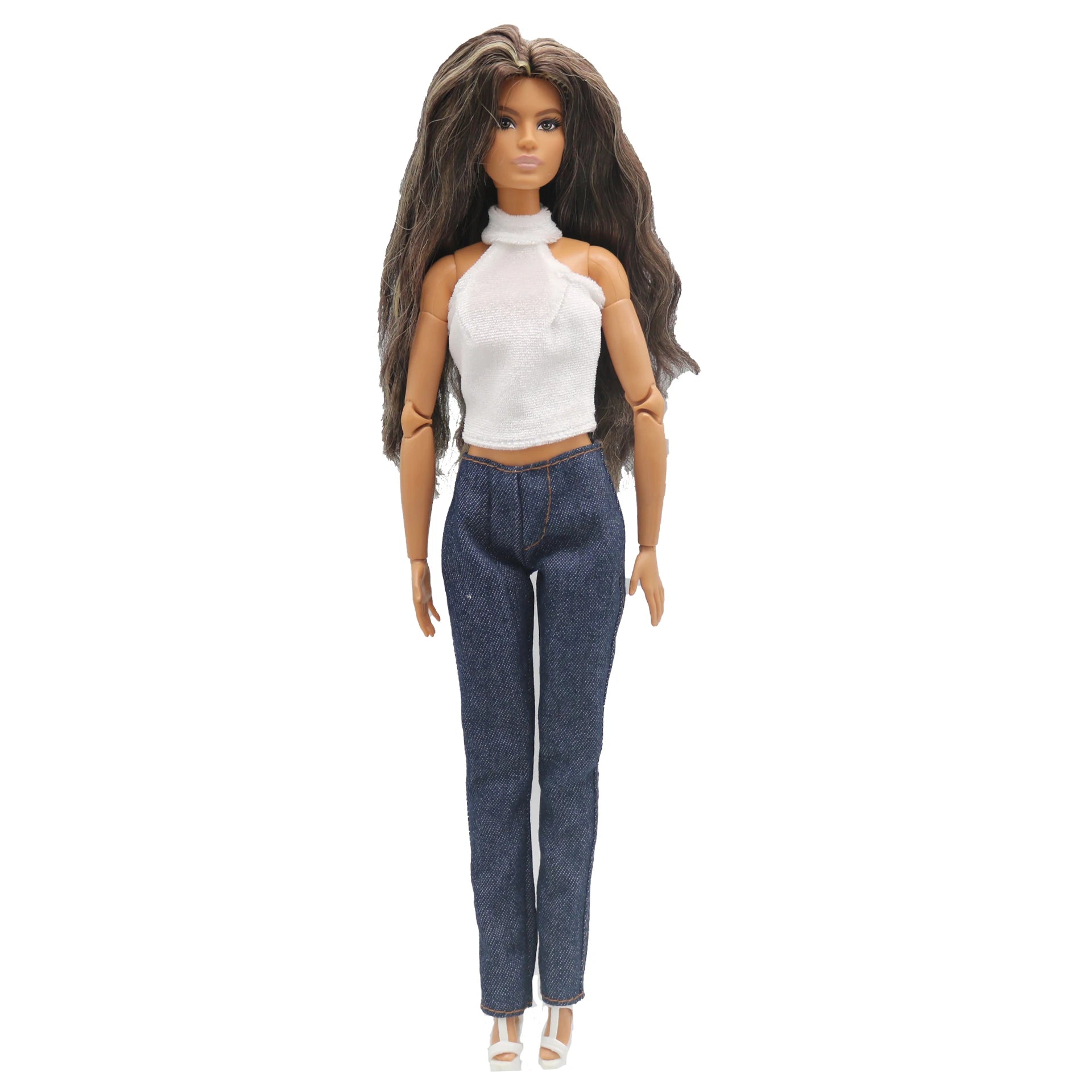New 30cm 1/6 Doll jeans shorts velvet velvet halterneck vest set Daily Wear Clothes for Barbies doll Accessories