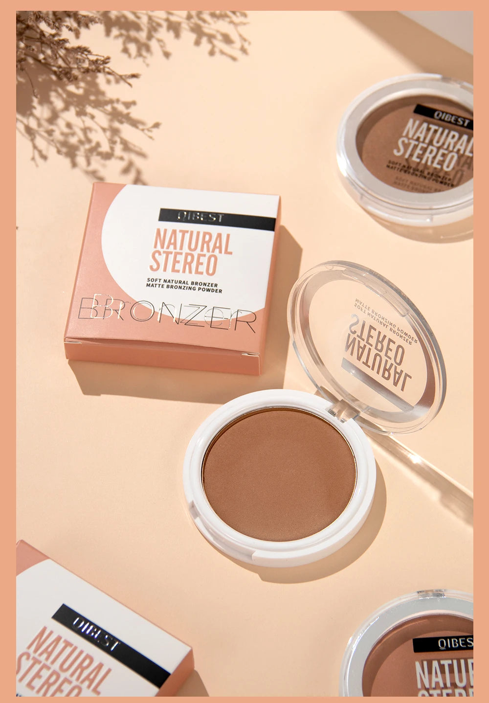 QIBEST Single Color Bronzer Contour Palette Face Shading Grooming Powder Lasting Matte Nose Shadow Highlight Blush Face Makeup
