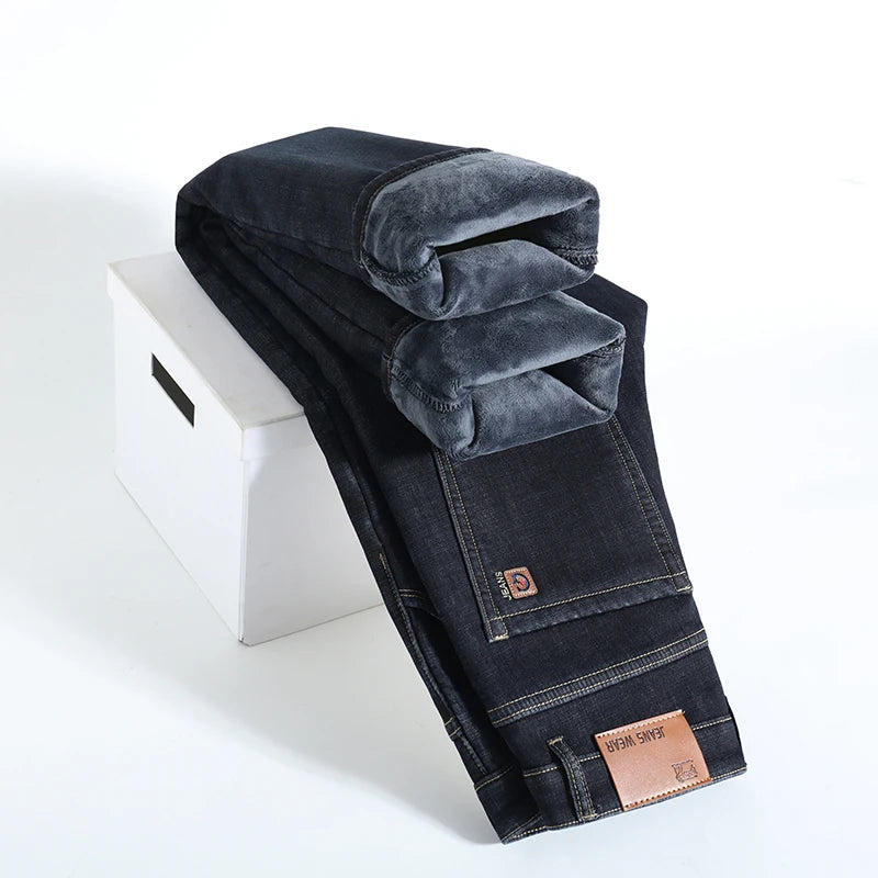 2026 Winter Fleece Thick Warm Men Jeans Slim Skinny Stretch Straight Classic Version of  Denim Plush Pants Male Brand Clothing