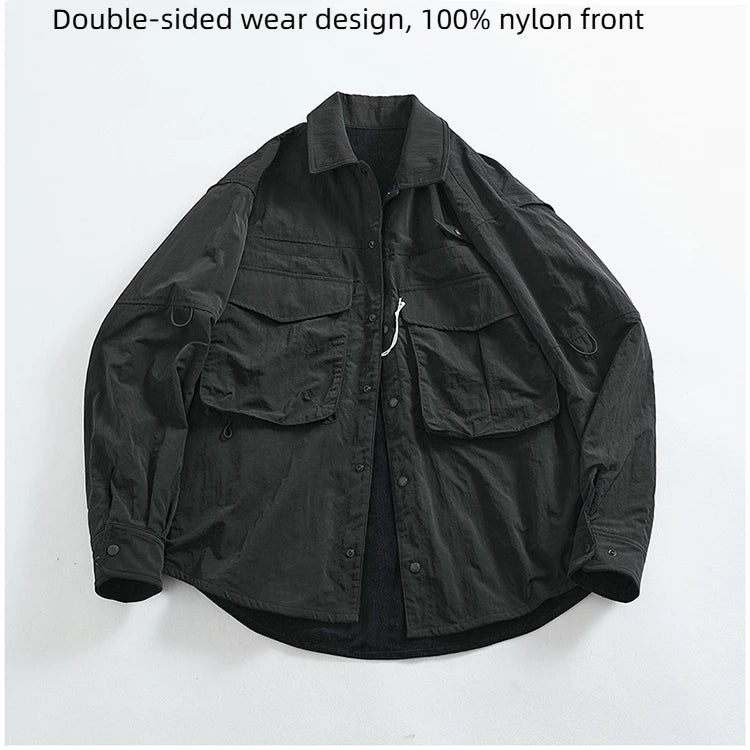 Veste Cargo Réversible Homme A+B – Poches Multiples Casual Américain Automne Hiver