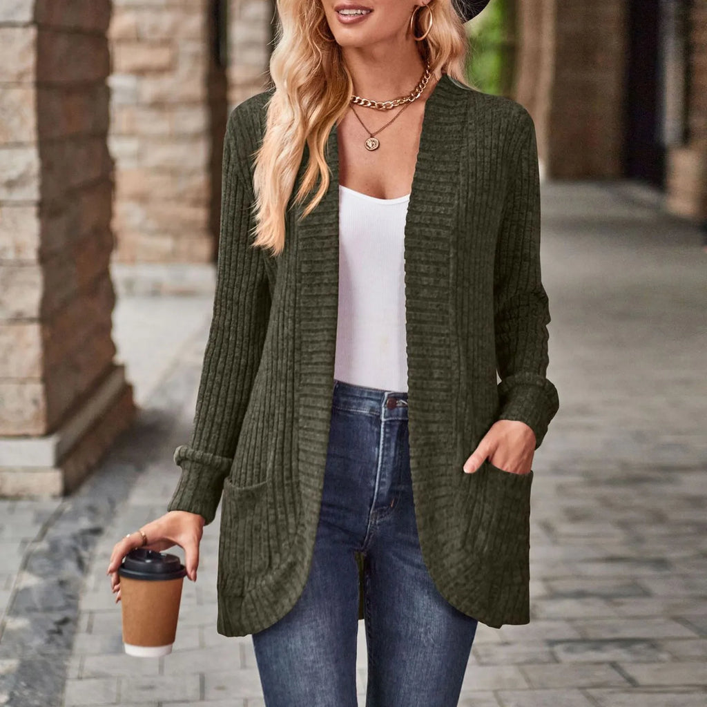 Cardigan Femme Ajouré Avec Poches – Ouvert Manches Longues Casual Automne