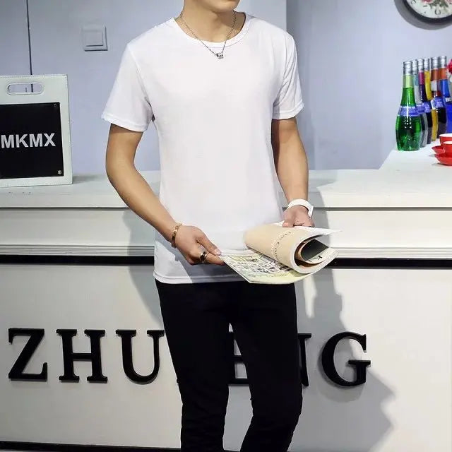 Men's Summer Thin Loose Straight Leg Jeans Casual Nine Point Ankle-Length Torn Elastic Cotton Denim Youth Fashion Wear