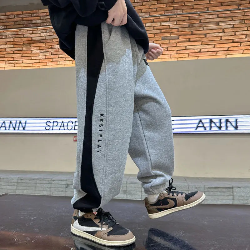 Velvet Pants Kids Children Sports Pants Winter Boys Long Cotton School Thick Casual Warm Grey Trousers 5 7 9 11 13 14 Years Old