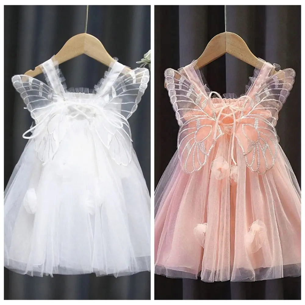 Lace-up Baby Girl Princess Dress Sweet Lace Baby Girl Bubble Dress New Design Casual Butterfly Wing Pettiskirt