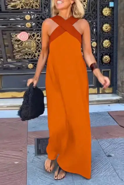 Summer Fashion Dresses For Women Sleeveless Solid Color Square-neck Casual Simple Elegant Suspender Loose Long Dresses 2025 New