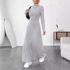 Robe longue femme côtelée – Col roulé et manches longues