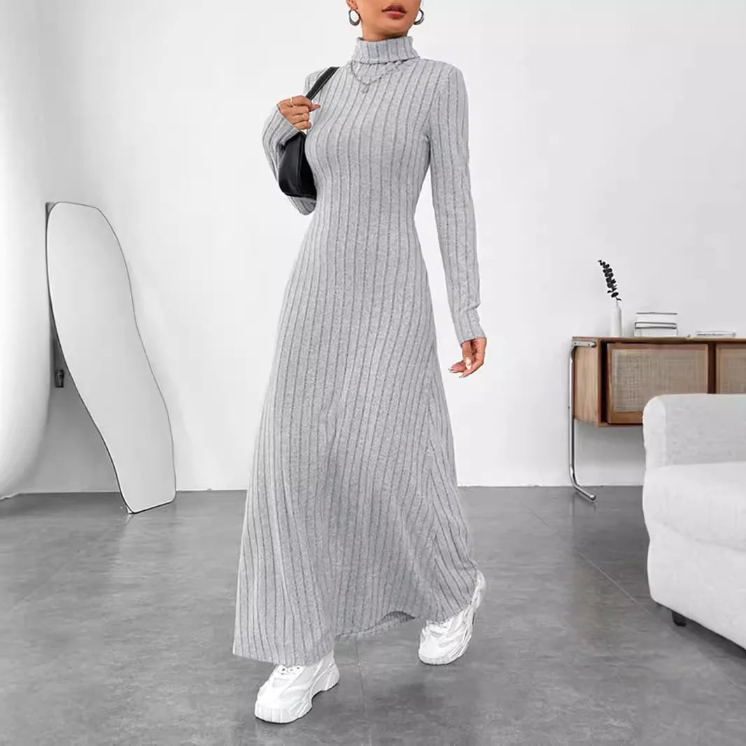 Women's Clothing 2025 Autumn/Winter Elegant Slim-Fit Turtleneck Solid Color Sweater Dress
