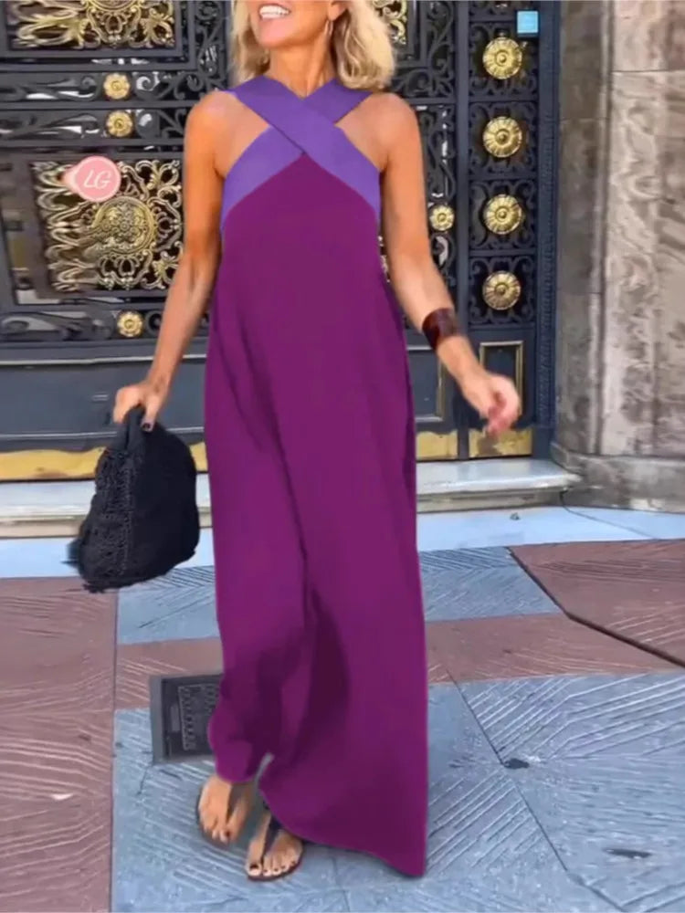 Summer Fashion Dresses For Women Sleeveless Solid Color Square-neck Casual Simple Elegant Suspender Loose Long Dresses 2025 New