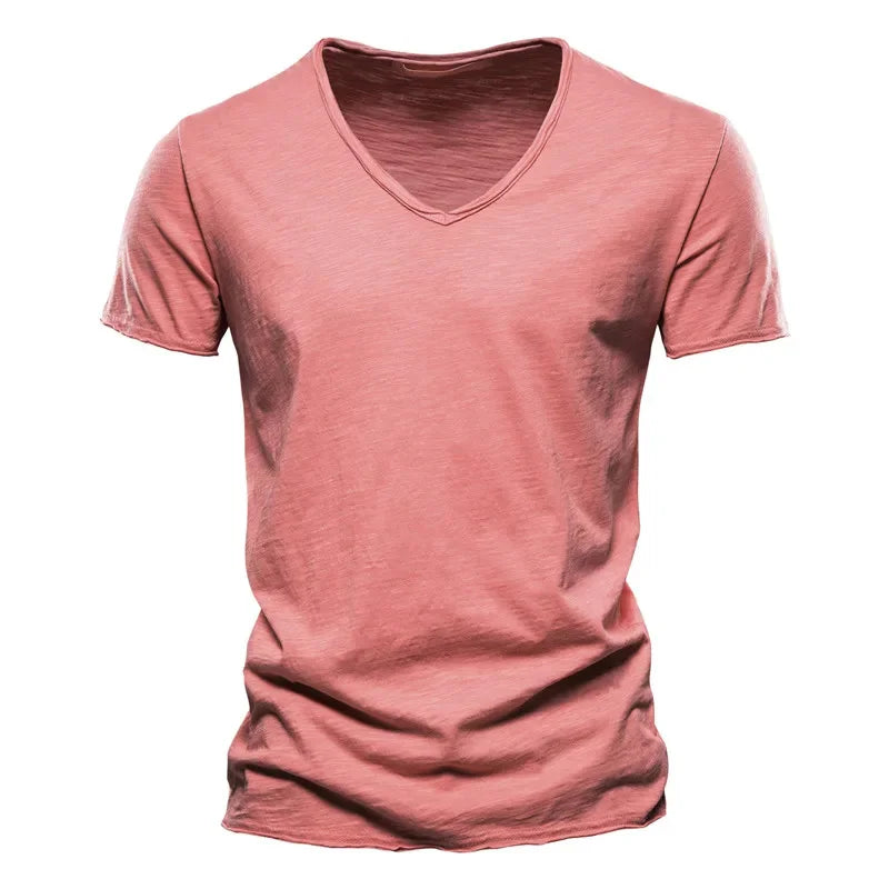 T-shirt homme en coton – Col V slim casual