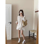 Plus-size Fashionable and Casual Women's Summer Outfit for Plus-size Loose Sunscreen Long-sleeved Top with Shorts Two-piece Set