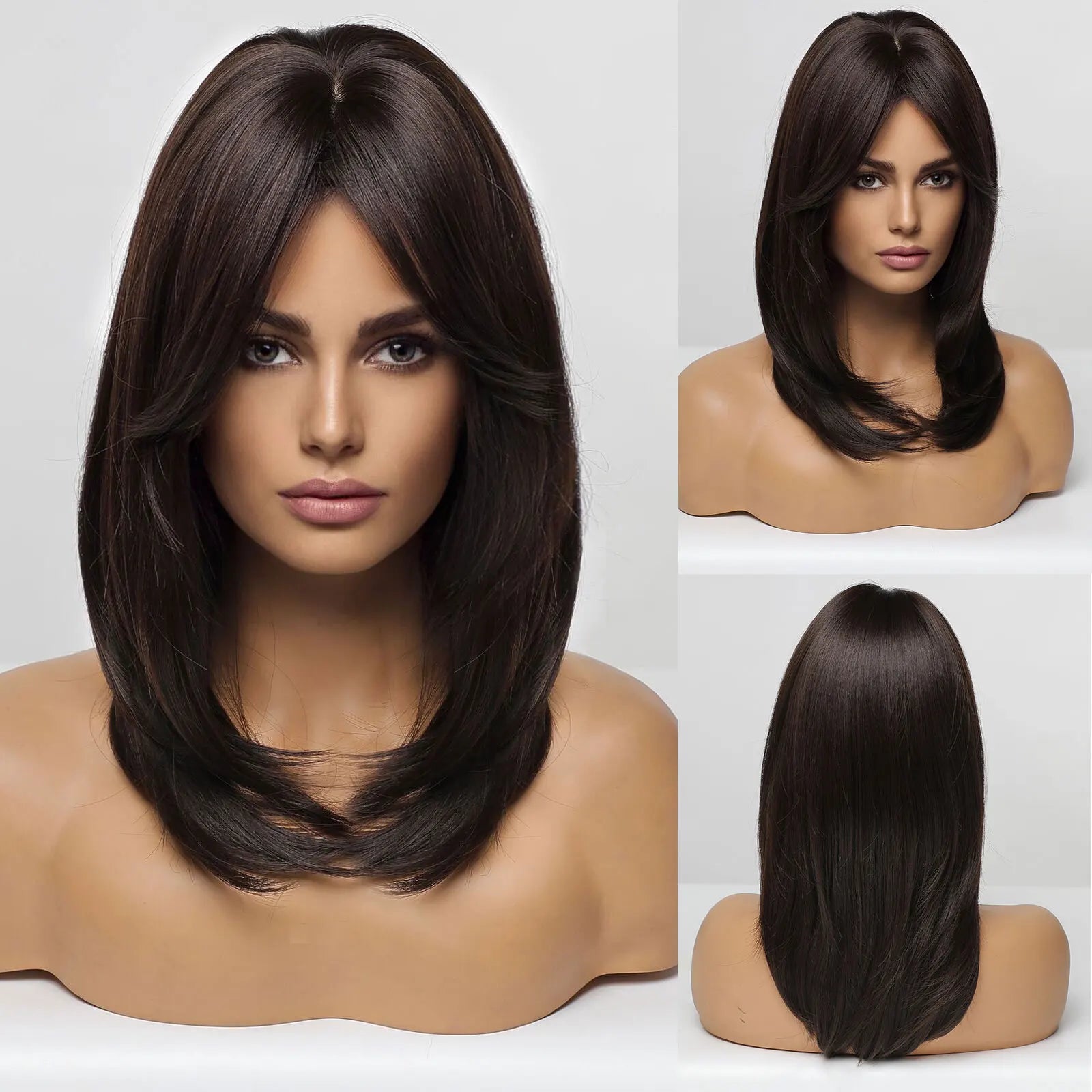 LOUIS FERRE Short Blonde Highlight Brown Bobo Wigs For Women Daily Cosplay Natural Straight Wig High Temperature Synthetic Wigs