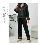 Plus Size Autumn and Winter Silk Pajamas Women Tops and Pants Solid