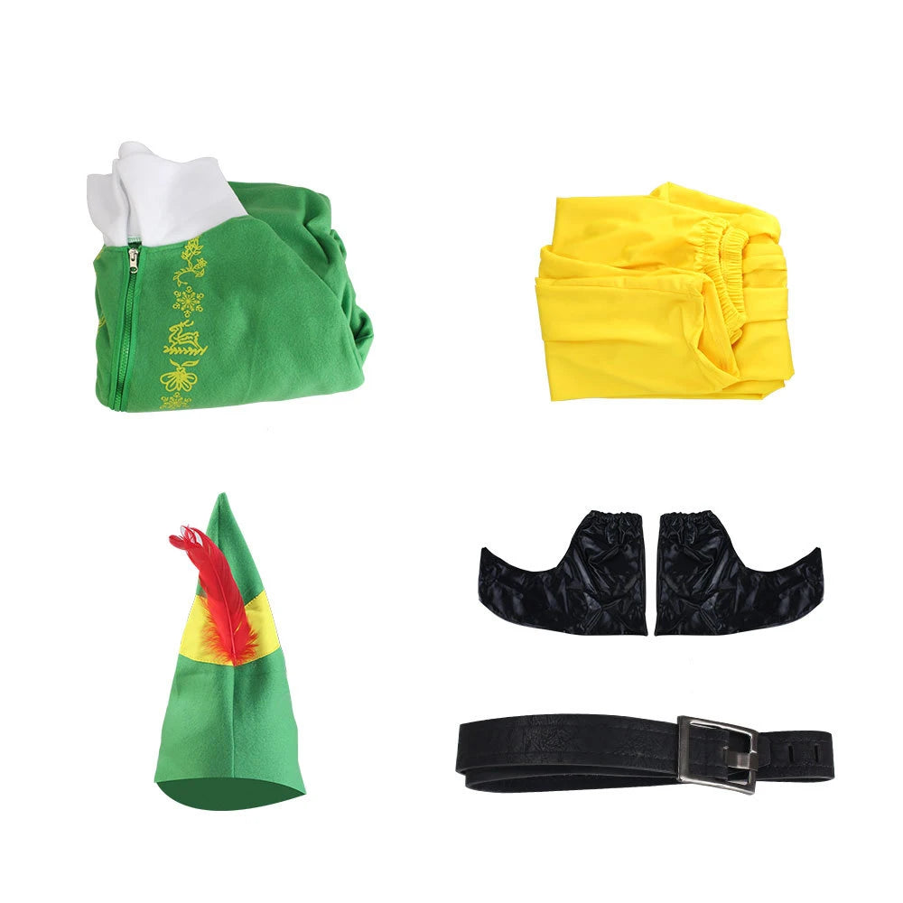 Christmas Elf Costume Christmas Buddy Santa Claus Green Suit Hat Coat Pants Men Outfit Xmas New Year Adult Clothes Set ﻿