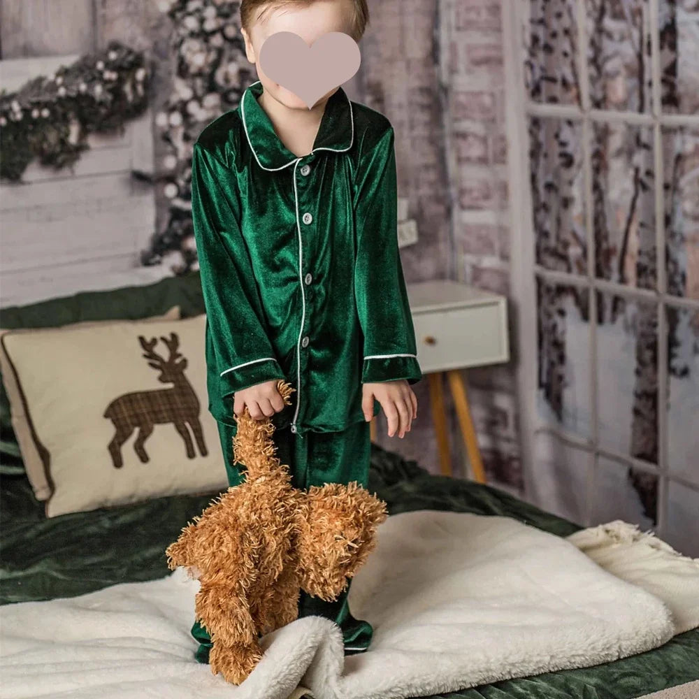 Ruffkids Velvet Baby Clothes Kids Pajamas Family Matching Pjs Loungewear Red Green Boys Girls Christmas Pyjamas Sets
