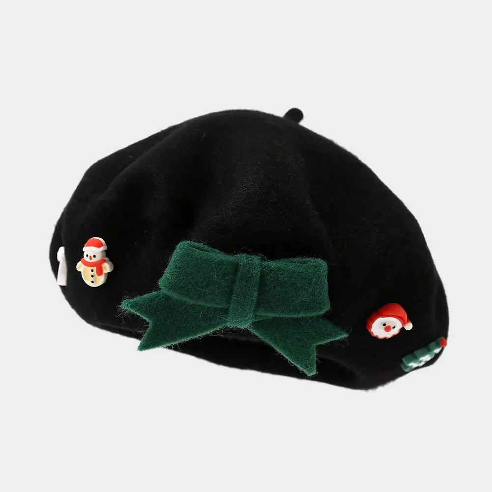 Fashion Christmas Beret Hat Red Green Sweet Christmas Beret Hat Wool Felt Dress Up Xmas Painter Hat New Year Gifts
