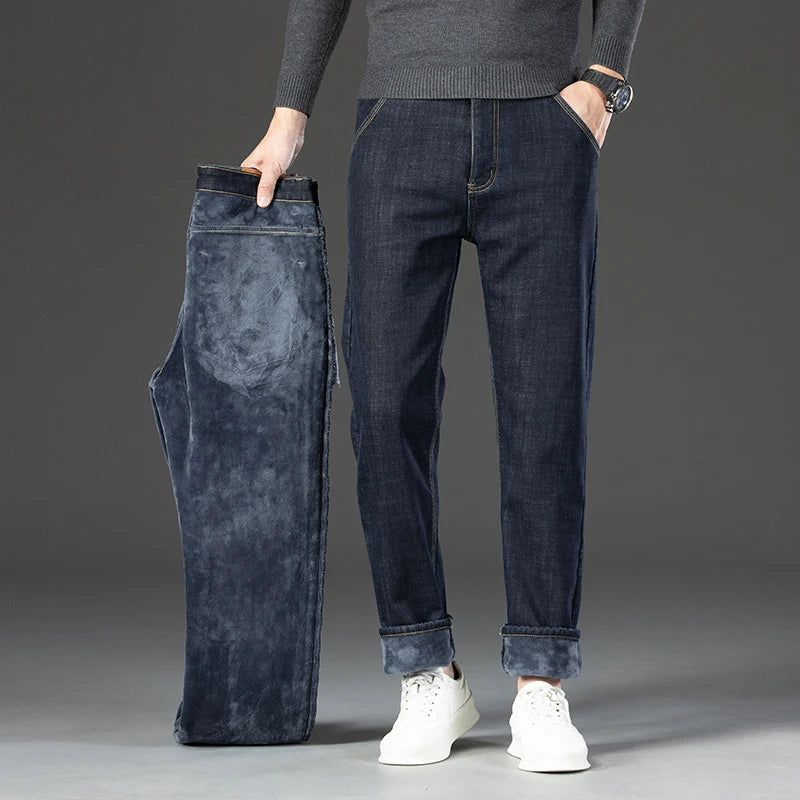 2026 Winter Fleece Thick Warm Men Jeans Slim Skinny Stretch Straight Classic Version of  Denim Plush Pants Male Brand Clothing