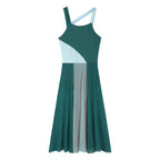 Women Ballet Dance Dress Adult Modern Contemporary Lyrical Dance Costumes Sleeveless Color Block Gymnastics Leotard Dancewear