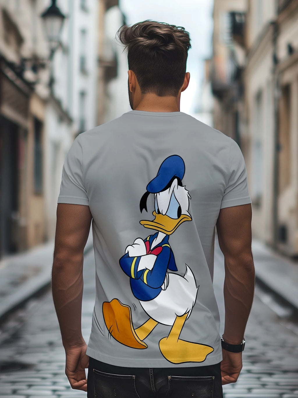 Vintage Donald Duck Cartoon Print Men's Gray T-shirt Summer Casual Top
