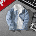 Men's Denim Jacket Autumn Winter Thickened Fleece Collar Cotton Jacket Loose Fit Warm Korean Style Lamb Velvet Lined Coat