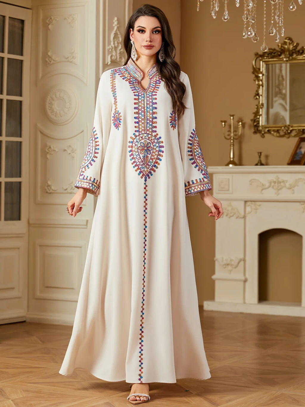 2025 Ramadan Muslim Women Embroidery Long Dress Islam Gulf Jalabiya Morocco Kaftan Turkey Robe Dubai Abaya Eid Djellaba Vestidos