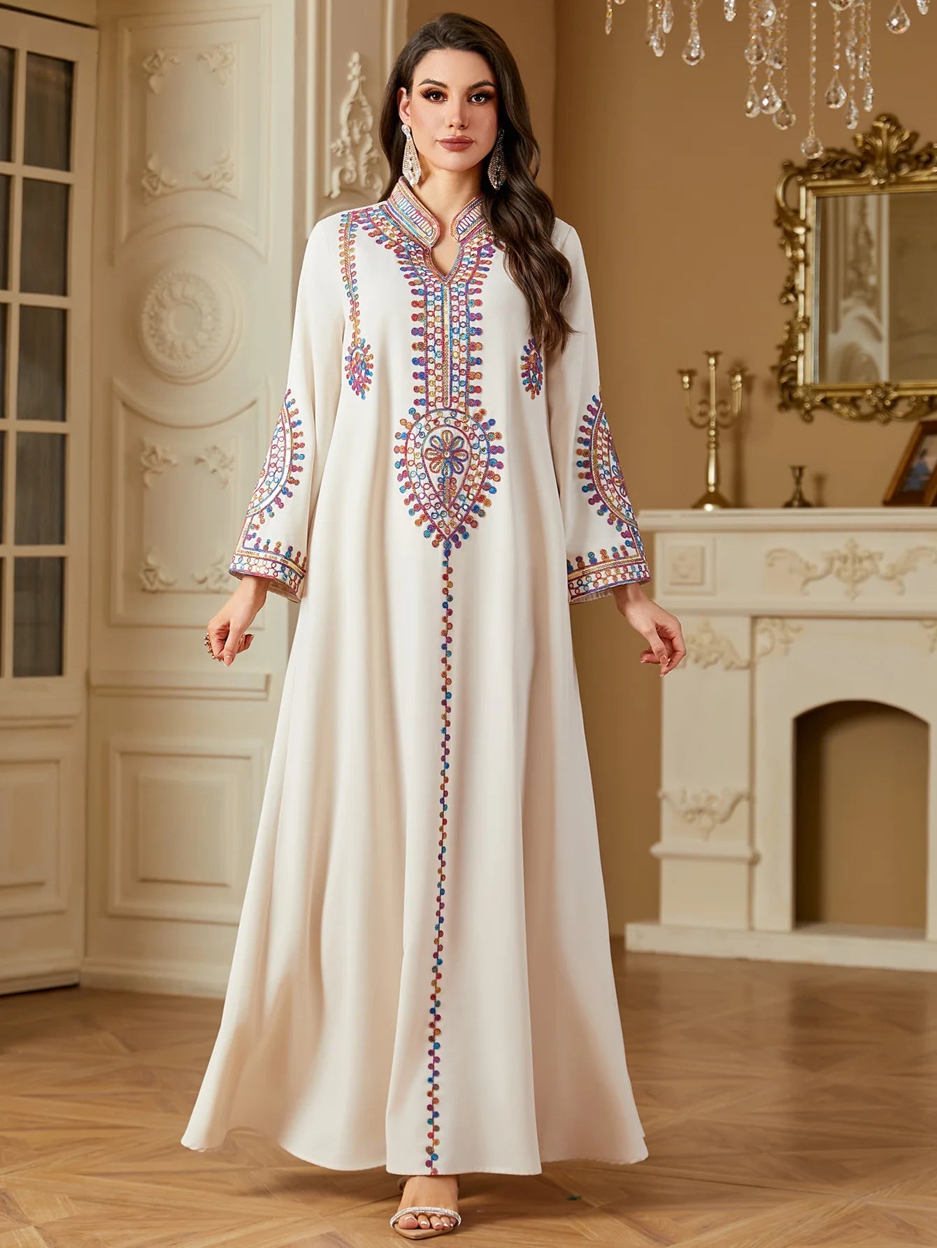 2025 Ramadan Muslim Women Embroidery Long Dress Islam Gulf Jalabiya Morocco Kaftan Turkey Robe Dubai Abaya Eid Djellaba Vestidos