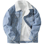 Men's Denim Jacket Autumn Winter Thickened Fleece Collar Cotton Jacket Loose Fit Warm Korean Style Lamb Velvet Lined Coat